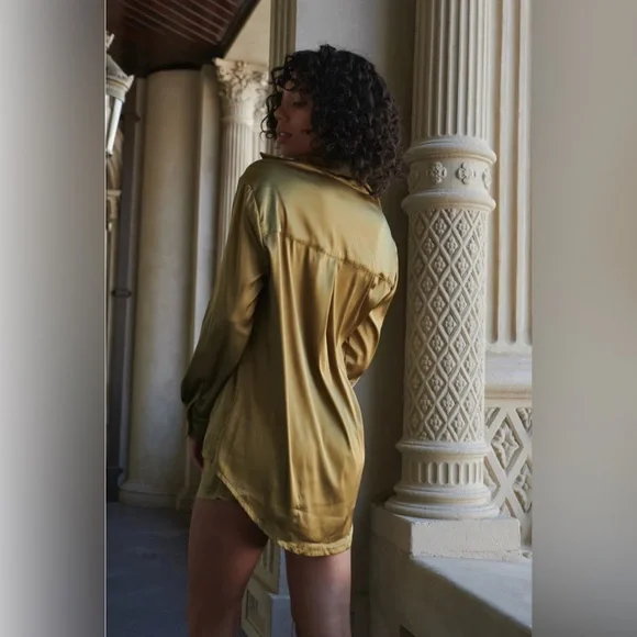 Kat The Label | Satin Pajama Shirt Olive | M - Picture 4 of 13